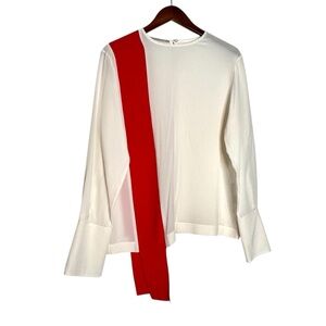 Stella McCartney Blouse Contrasting Silk Top White Red Stripe Valentines SZ 4